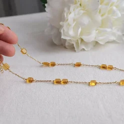 Yellow Squares Beaded Chain Necklace