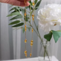 Yellow Squares Beaded Chain Necklace