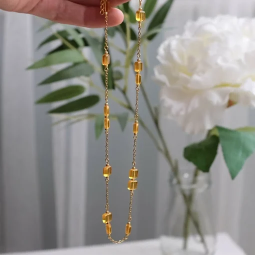 Yellow Squares Beaded Chain Necklace