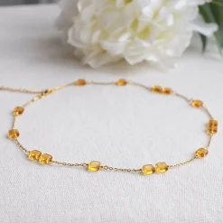 Yellow Squares Beaded Chain Necklace