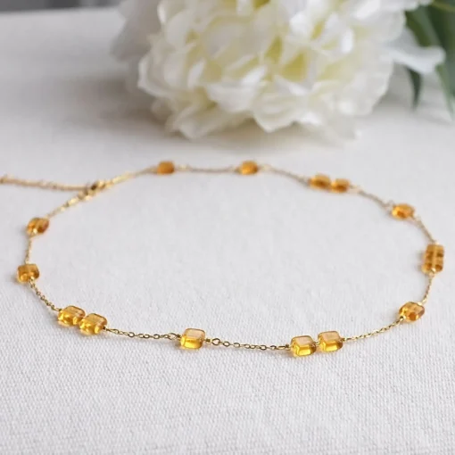 Yellow Squares Beaded Chain Necklace