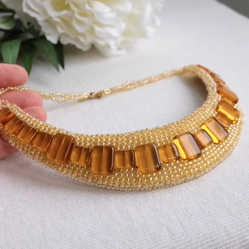 Yellow Statement Bead Embroidered Necklace