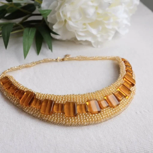 Yellow Statement Bead Embroidered Necklace