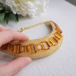 Yellow Statement Bead Embroidered Necklace