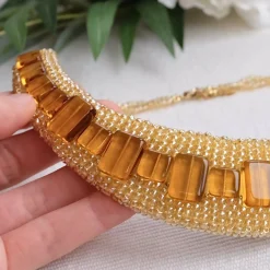 Yellow Statement Bead Embroidered Necklace