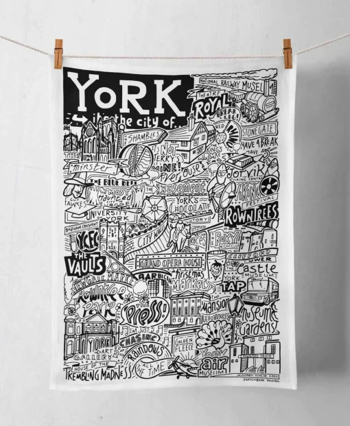 York Tea Towel | Hand-Drawn City Landmarks | Art & Soul